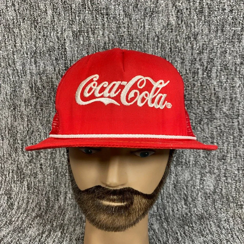 Vintage Coca Cola Trucker Hat Red Rope Mesh Snapback Cap Script Made In USA